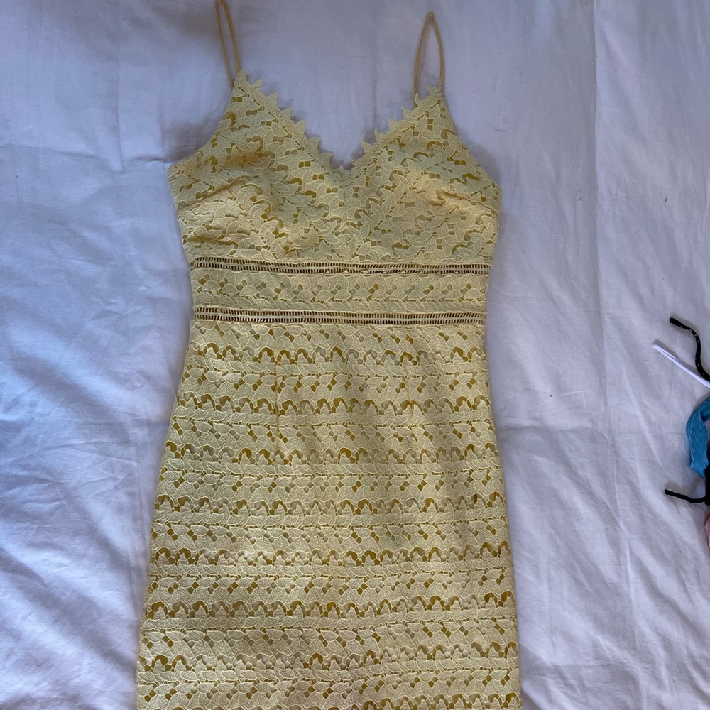 Yellow lace midi dress